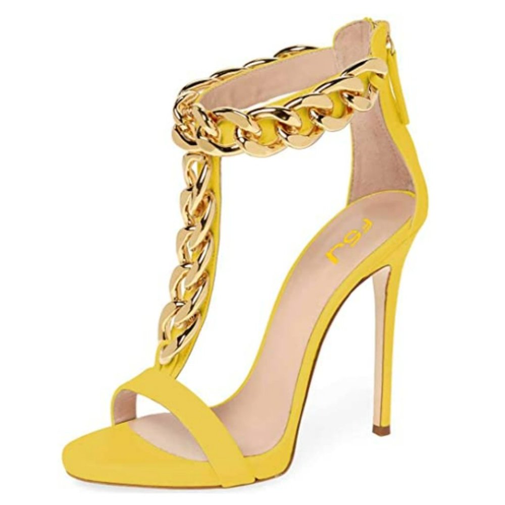 FSJ Golden Open Toe Ankle Straps Sandals High Heel